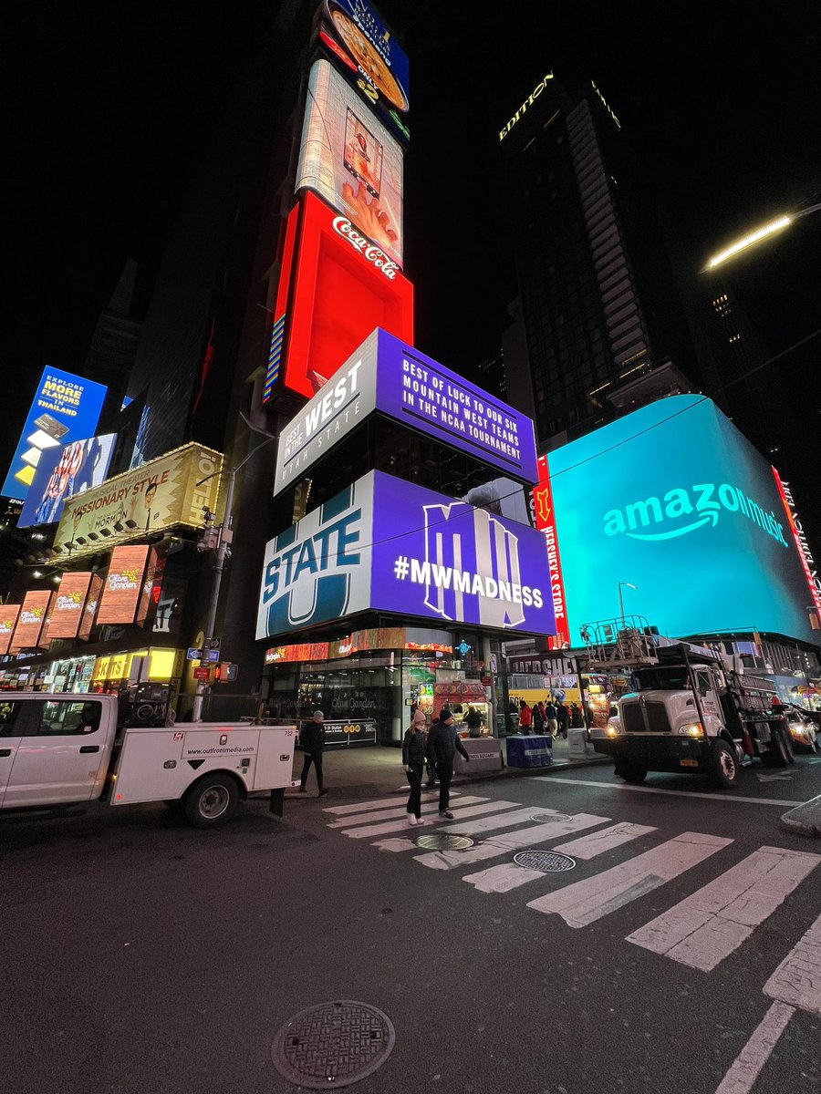 Cool surprise in time square tonight. See you tomorrow @USUBasketball #AggiesAllTheWay #MWMADNESS @MountainWest