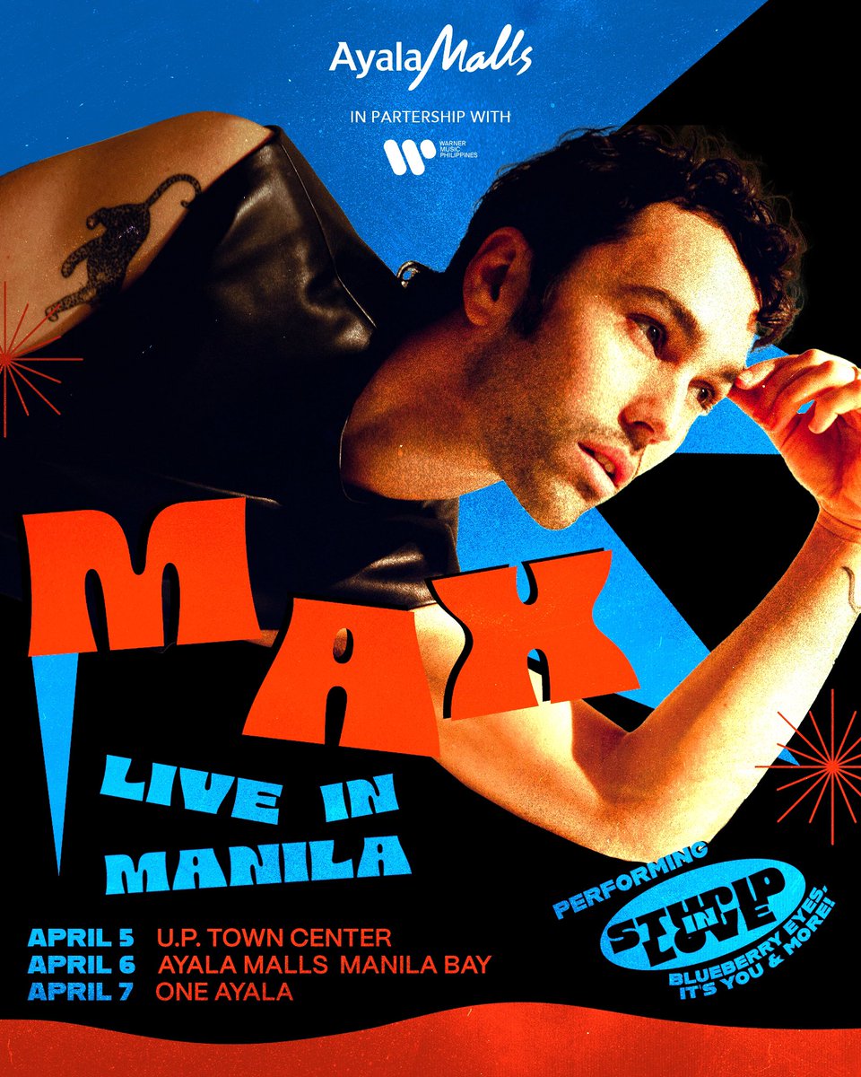 Get excited cause the genius behind Stupid In Love, Blueberry Eyes, and It’s You, is coming to Manila this April! Catch @MAXMusic in Ayala Malls on these dates 🙌 ✨ April 5 - U.P. Town Center ✨ April 6 - Ayala Malls Manila Bay ✨ April 7 - One Ayala See ya 🫵 besties 🫶