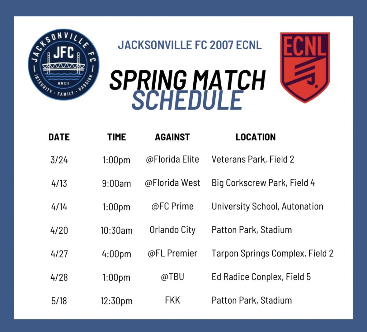 Can’t wait to kick off the Spring ECNL season this Sunday with @JFC2007ECNL!