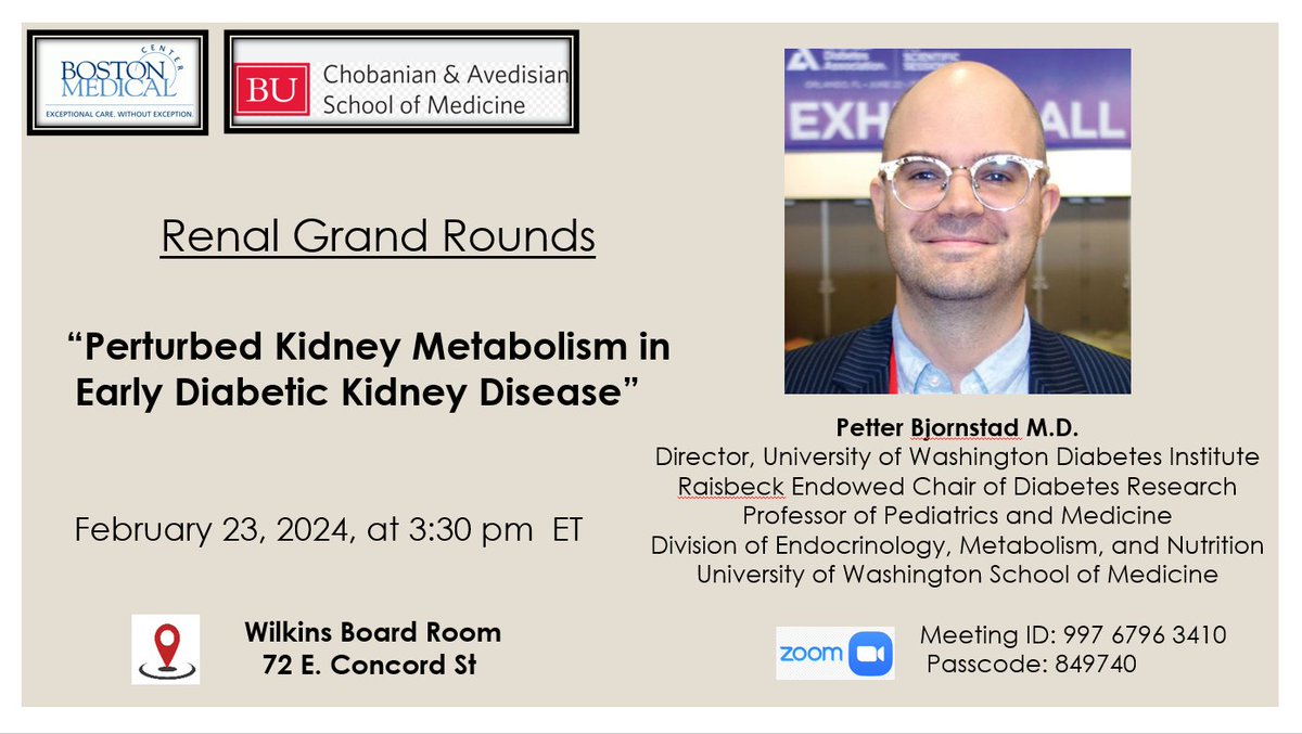 So wonderful to hear and learn back-to-back from two outstanding physician-scientists @kirylukk on renal genetics and @PBjornstadMD on diabetic kidney disease @bu_bmc_renal Renal Grand Rounds! Thank you for visiting us @BUMedicine and @The_BMC