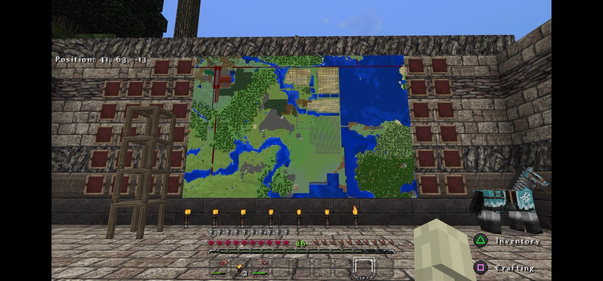 REDSEAGAMI29532's tweet photo. My Map wall got too big. Work in progress it's time consuming to fill up maps. #Minecraft #survival #mapwall #spawn #building #Minecraftbuilds https://t.co/qc3eRg8VsR