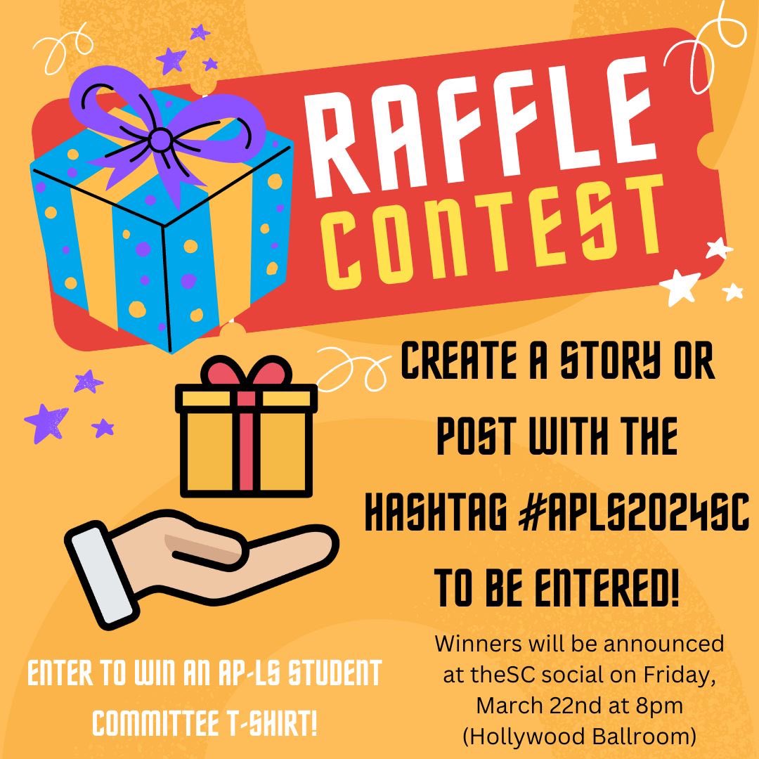 APLSsc's tweet image. Be sure to post using the hashtag #APLS2024SC to be entered for a chance to win a free T-Shirt! Unlimited entries, see graphic for details.