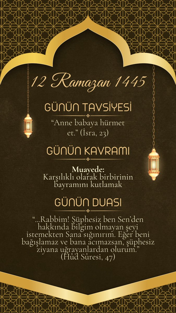 Ramazan Çetelesi | 12 Ramazan 1445 🌙