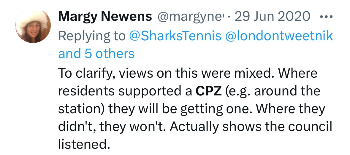Cllr @margynewens said if residents didn't want a CPZ, they wouldn't have to have one. East Dulwich Grove, Townley Road and Calton Ave all said no (for the 2nd time) to a CPZ, so why are they again being consulted? Doesn't sound like the council listens.