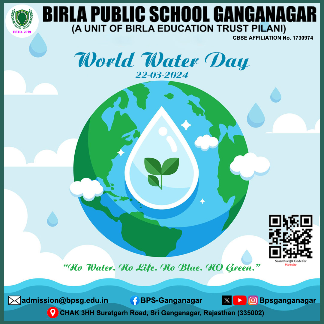 Every drop counts! 💧 Join us at Birla Public School Ganganagar as we celebrate World Water Day and raise awareness about the importance of conserving this precious resource.   #WorldWaterDay #BPSG #WaterConservation #BETPilani