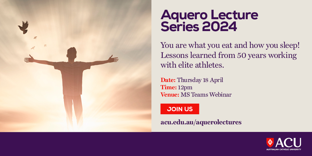 📢 Free webinar! You are what you eat and how you sleep! Lessons learned from 50 years working with elite athletes w/ Prof @ShonaHalson & Prof @LouiseMBurke 📅 18th April 🕛 12 noon Learn more – acu.edu.au/aquerolectures