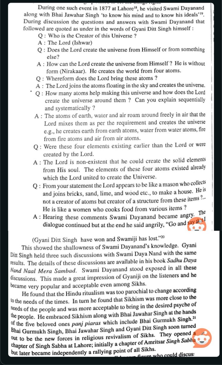 thaSikhs's tweet photo. Let's debunk another lie spread by the hardcore anti-Sikh and Arya Samaji, @Arya_Anviksha_.

This handle claimed that "several Sikhs, such as abcd, chose to join Arya Samaj." But conveniently ignored the fact that all of them left Arya Samaj upon realizing its shallowness.

For example, Gyani Ditt Singh schooled Swami Dayanand in three debates on God and existence, and later led the Singh Sabha movement to spread Sikhi.

Please unblock us @Arya_Anviksha_ 🙏🏻