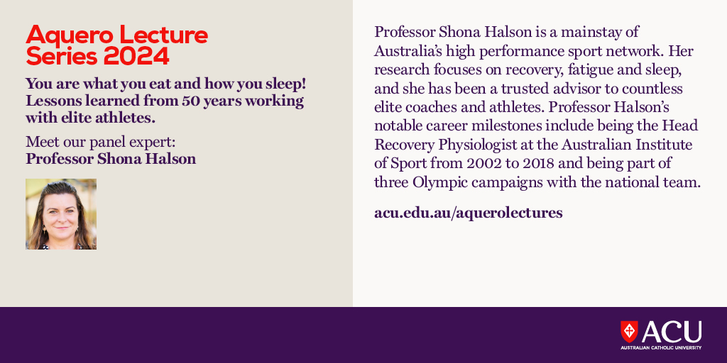 Join ACU's Faculty of Health Sciences for a FREE webinar with Prof @ShonaHalson & Prof @LouiseMBurke Sharing their wisdom from 50 years experience working with elite athletes 🏃 📅 18th April 🕛 12 noon acu.edu.au/aquerolectures