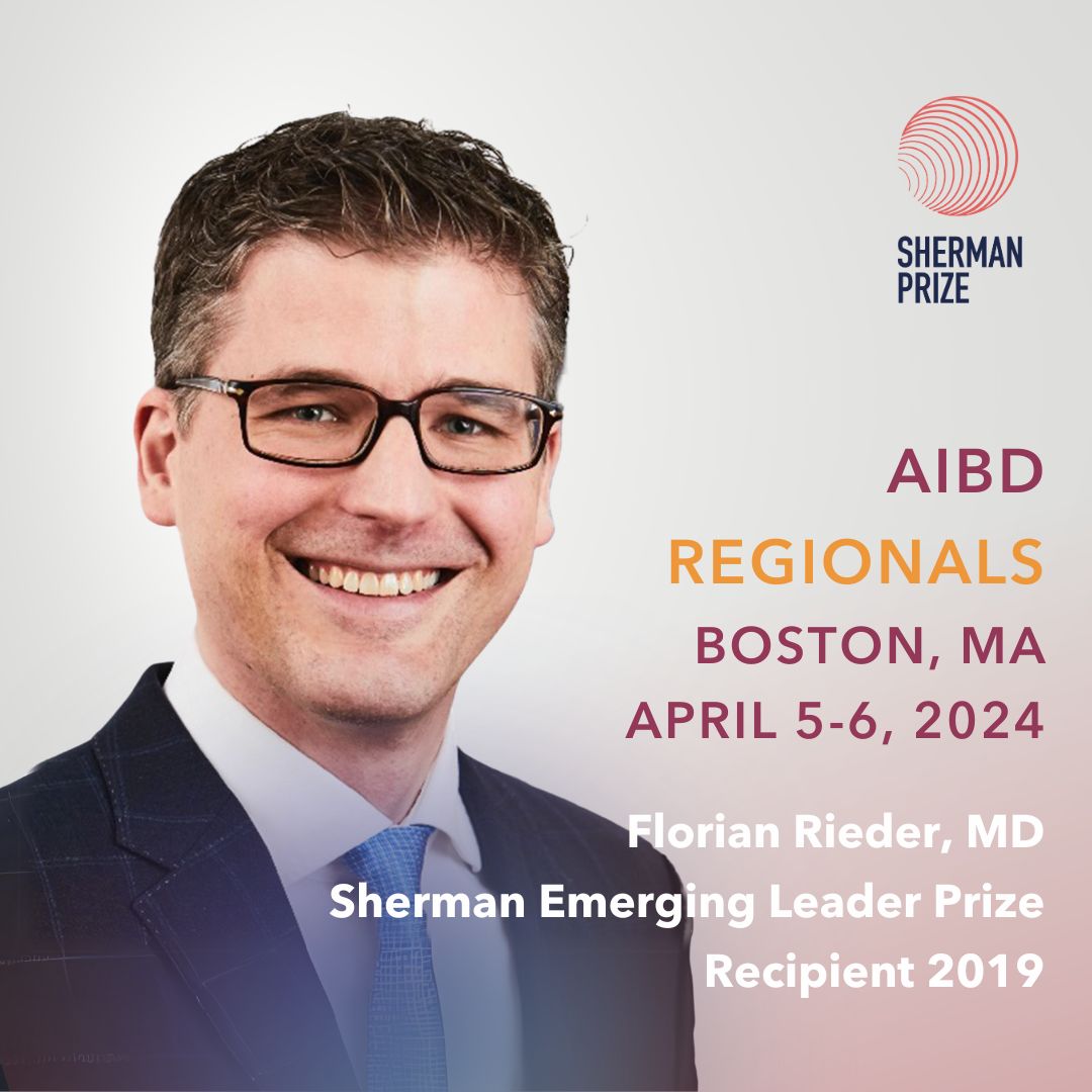 Check out @IBD_FloMD , MD recipient of the 2019 Sherman Emerging Leader Prize, who will be presenting at the AIBD Virtual Regionals in Boston, MA on April 5-6. Submit nominations at ShermanPrize.org @IBD_FloMD @IBDConference @ClevelandClinic #IBD #gastroenterology #crohns