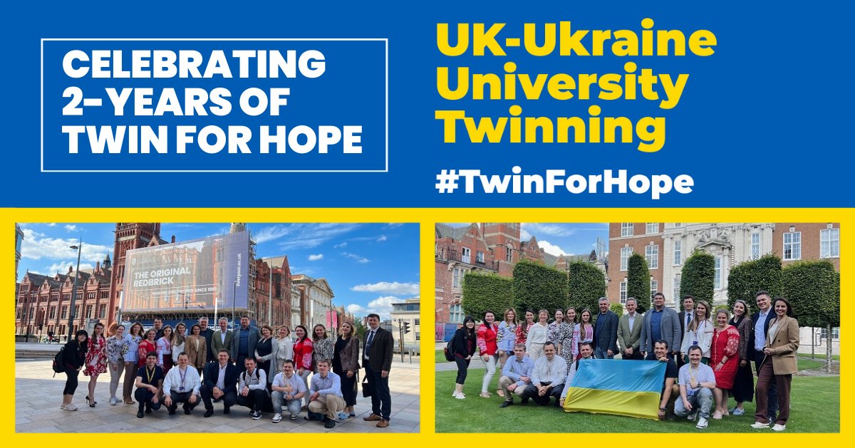 We're so excited for next week as we approach the 2-year anniversary of #TwinforHope🇺🇦 We're hosting the Twinning showcase and academic networking event on campus and online, bringing together stakeholders from Ukraine and the UK to celebrate an amazing partnership💙💛