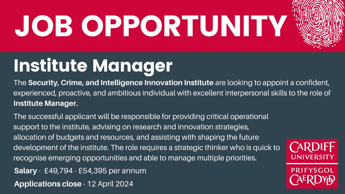 CrimeSecurityCU's tweet image. Job Opportunity: Institute Manager. 🚨 

We&apos;re seeking to recruit a talented and experienced individual to oversee all aspects of the management of our strategic priorities and operational plans.  

Apply here: krb-sjobs.brassring.com/TGnewUI/Search…