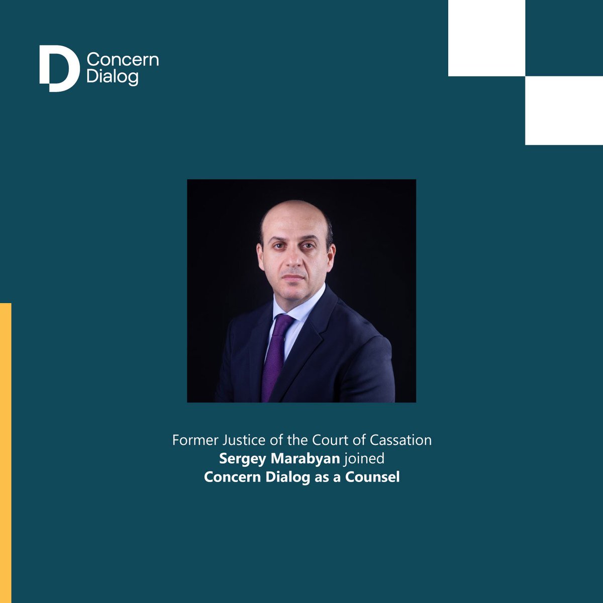 🤝 We are honored to welcome former Justice Mr. Sergey Marabyan to <a href="/ConcernDialog/">Concern Dialog</a> ! 🎯He will be managing the criminal law practice of the firm. ➡️ bit.ly/4a0a2ZK
