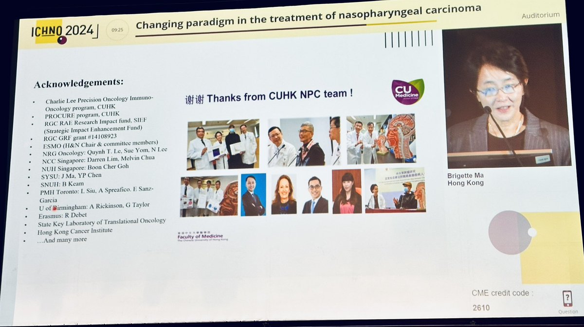 Happening at #ICHNO24 Wonderful Keynote lecture by Prof_Brigette Ma @CUHKMedicine on the changing landscape of #NPC #nasopharyngealcarcinoma Nice summary of all the clinical and translational advances over the decades! Highlights the impressive number of RCTs over the years!