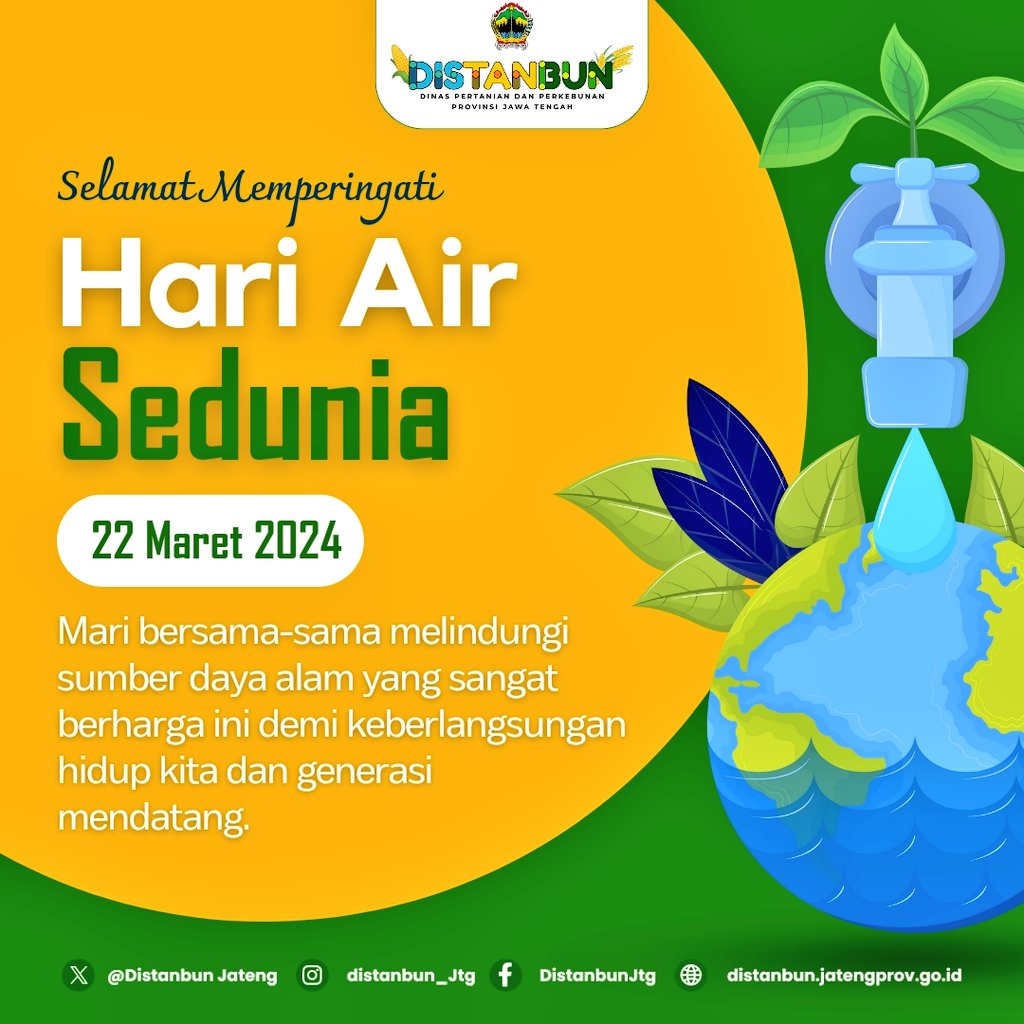 Selamat Hari Air Sedunia Ke-32, 22 Maret 2024. “AIR UNTUK PERDAMAIAN” #HariAirDunia2024 #hadjateng2024 #hariairsedunia