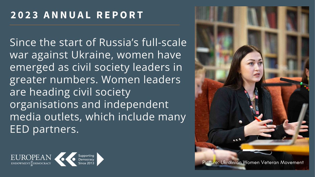 Since the start of the full-scale war, more and more women are heading civil society organisations and independent media. Read our special section on women-led initiatives in Ukraine such as @vilneRadioUA @Pryncyp_UA and more in our 2023 Annual Report bit.ly/3Vr2pXU
