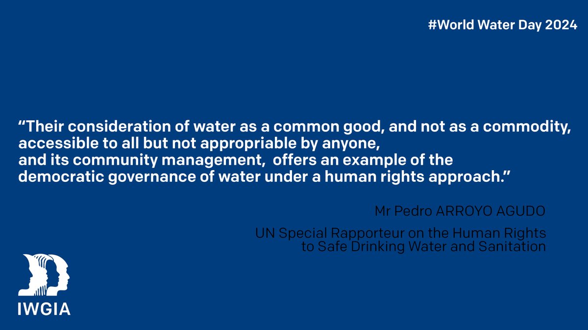 💧 On #WorldWaterDay2024, IWGIA reaffirms the right to water as a fundamental #humanright. #IndigenousPeoples disproportionally face growing challenges linked to water scarcity, water pollution and large-scale water grabbing. 👉 Learn more on the issue: bit.ly/3VwxidH