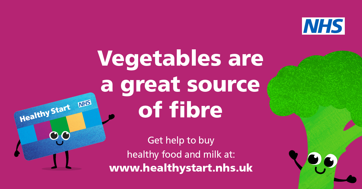 Vegetables are a great source of fibre and an important part of a healthy, balanced diet. 🥦 Could you be eligible for NHS Healthy Start and receive support towards the cost of healthy food and milk? Find out more and apply online today: healthystart.nhs.uk/how-to-apply/