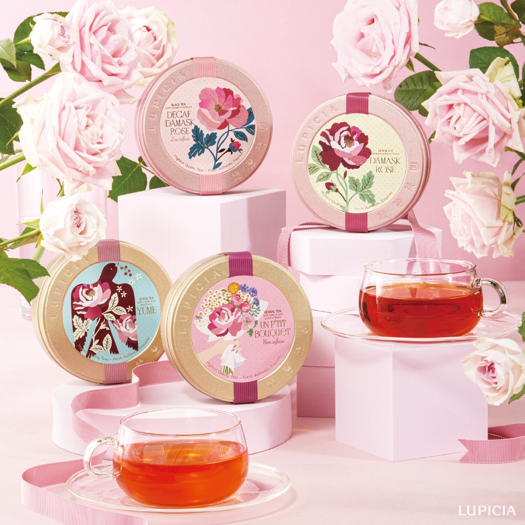 お花のお茶」4種が今だけの華やかなデザインで登場💐 バラの花びらが