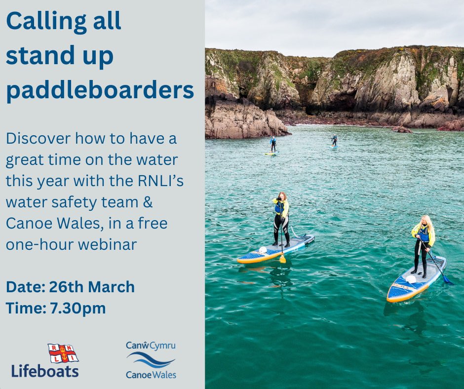 If you’re planning on getting out on your SUP this year, why not take advantage of this great opportunity to make yourself as safe as possible with a free webinar next Tuesday from our friends at the @RNLI & @CanoeWales with the link below! 🔗👇🏼 🔵🔱 eventbrite.co.uk/e/stand-up-pad…