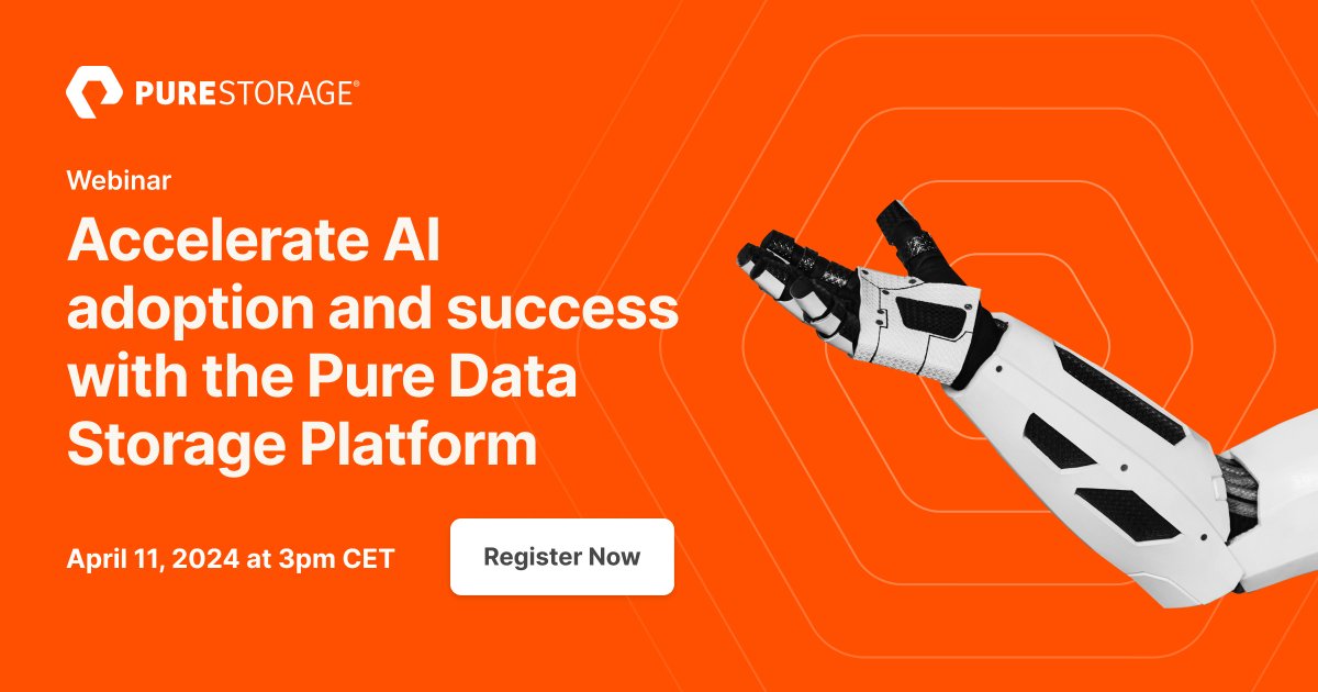 How can you accelerate AI adoption and success? 🤖📈 Pure Storage has an effective solution for your AI workloads. Join our webinar on April 11 and learn more! 🦾 🔎 bit.ly/43AY7iQ #AI #analytics #ISC24 #ISChpc #ReinventingHPC #webinar #PureStorage