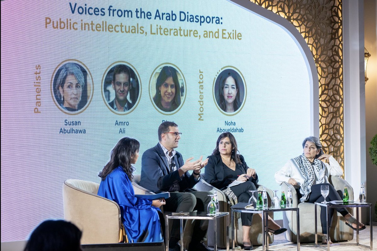 It was an honour to share a panel in Doha with stellar figures as Dima Issa (<a href="/Dima_tweets/">Dima Issa, PhD</a>), Palestinian novelist Susan Abulhawa, and legal scholar <a href="/NohaAboueldahab/">Noha Aboueldahab | نهى ابوالدهب</a> to discuss public intellectuals, literature, and exile. Thank you to the <a href="/ME_Council/">Middle East Council on Global Affairs</a> for organising the event.
