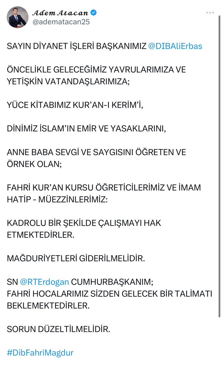 #DibFahriMagdur

<a href="/RTErdogan/">Recep Tayyip Erdoğan</a>
<a href="/dbdevletbahceli/">Devlet Bahçeli</a>
<a href="/mervangul56/">Mervan Gül</a>
<a href="/mehmetsaityaz/">Mehmet Sait YAZ</a> 
<a href="/AvOzlemZengin/">Av. Özlem Zengin 🇹🇷</a>
<a href="/AyanNilhan/">Nilhan AYAN</a>
<a href="/abdulhamitgul/">Abdulhamit Gül</a>
<a href="/erkanakcay45/">Erkan Akçay</a>
<a href="/akbasogluemin/">Av. M.Emin AKBAŞOĞLU 🇹🇷</a> 
<a href="/DIBAliErbas/">Prof. Dr. Ali Erbaş</a>  ...