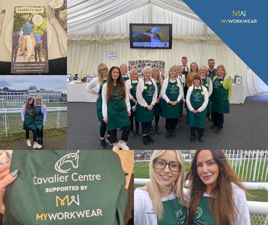 We proudly support the @CavalierCentre 🐴! Yesterday, we provided eye-catching aprons and our team joined their amazing volunteers at the charity day at @LudlowRaceClub. Visit hubs.li/Q02qnB250 ⬅️ #CommunitySupport #MyWorkwear #Workwear #Uniform #Shropshire #ukbusiness