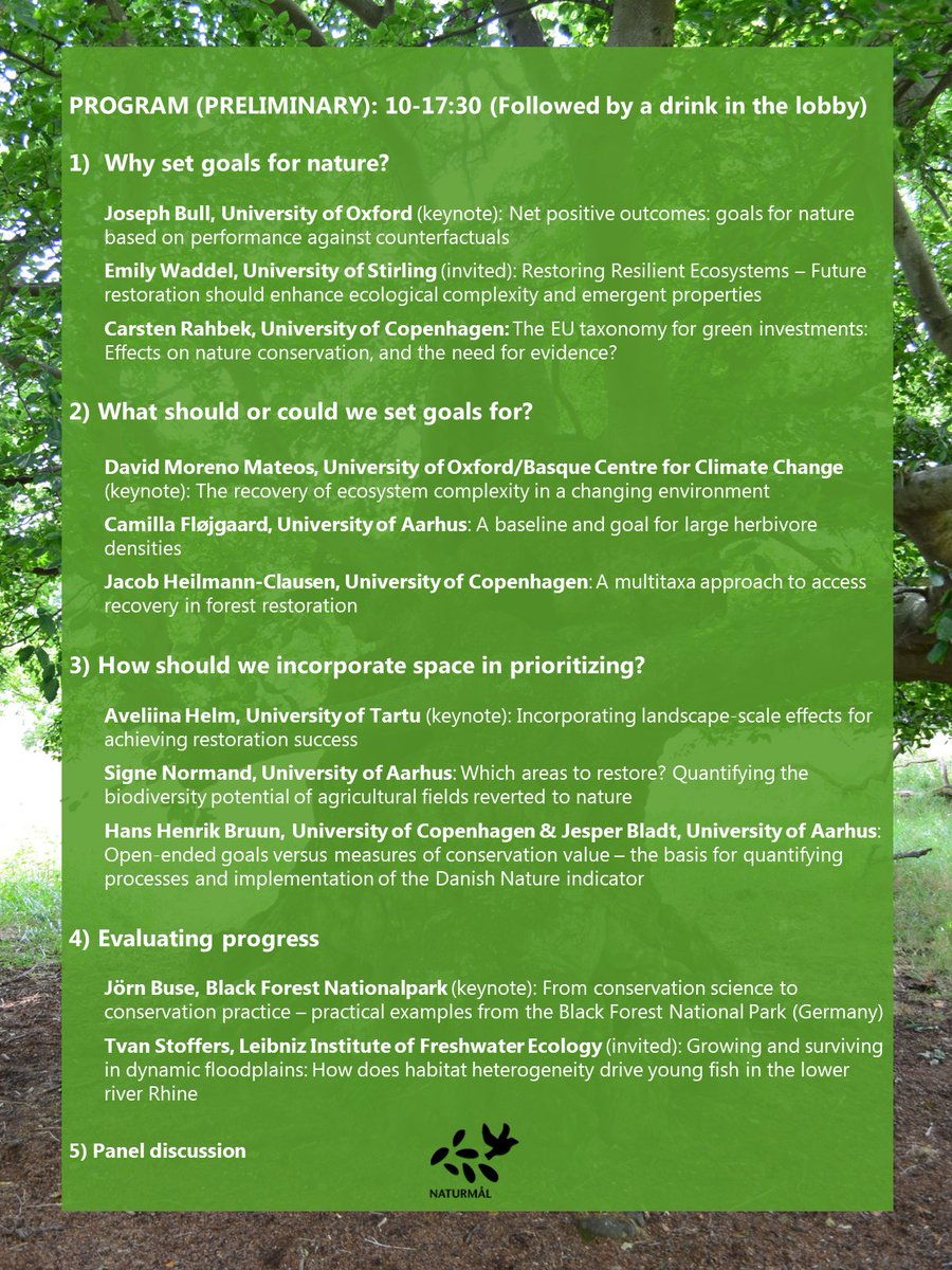 J Heilmann-Clausen (@heilmannclausen) on Twitter photo Setting Goals for Dynamic Nature - Paradox or Solution?
Join us for this one day symposium at the University of Copenhagen, May 2nd, arranged by <a href="/Macroecology/">CMEC</a> and <a href="/SustainScapes/">SustainScapes</a> Setting Goals for Dynamic Nature - Paradox or Solution?
Join us for this one day symposium at the University of Copenhagen, May 2nd, arranged by <a href="/Macroecology/">CMEC</a> and <a href="/SustainScapes/">SustainScapes</a>