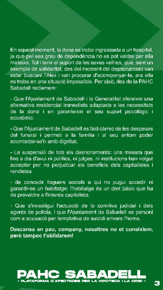 Aquest és un dels escrits més dolorosos que ens hem vist obligades a fer durant els gairebé 13 anys de lluita que portem.

Organitzem la ràbia, per l’Àlex i per tantes altres com ell.
Descansa en pau, company ✊