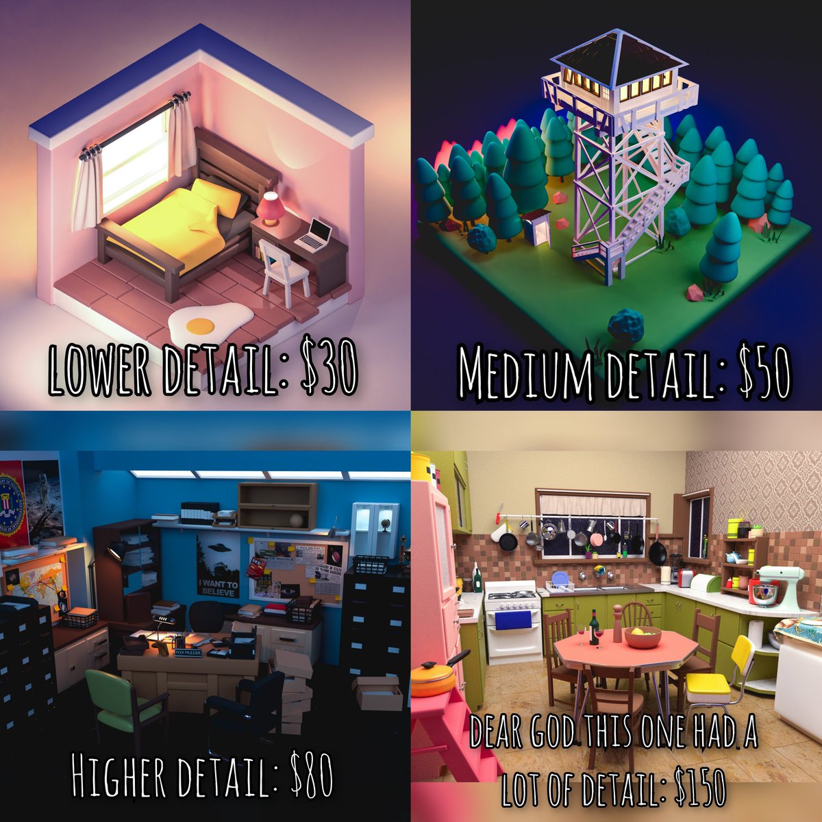 e_lliotme0w's tweet image. do you like little cutesy 3D environments/dioramas? me too!!! hmu for cheap little blender illustrations because i need the practice (....and the food money but shh)
from mind, vibes, or reference, i'm ready to fill a room with so many little self-made models 💪🏻