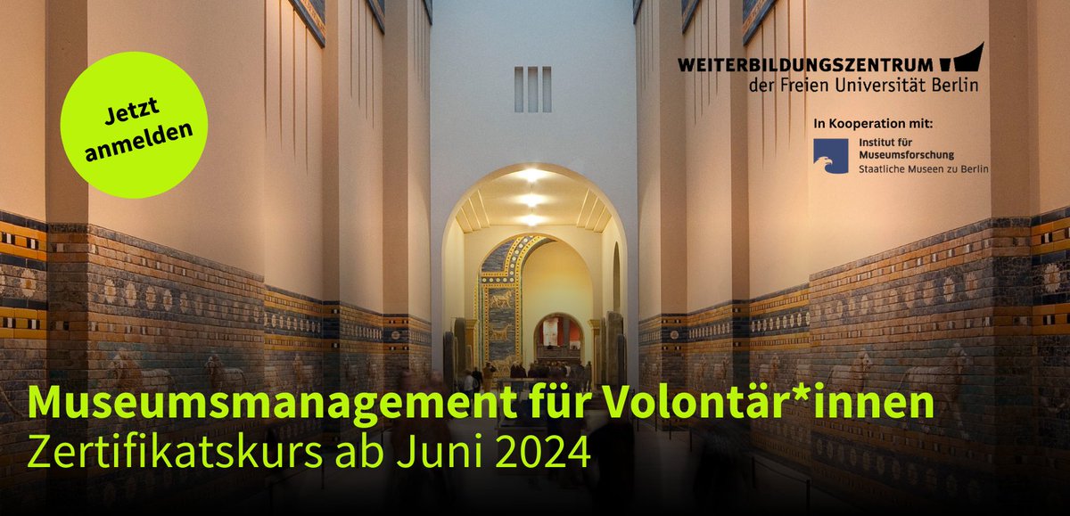 🏛️Ab Juni startet der neue Durchgang des praxisnahen Zertifikatslehrgangs für Volontär*innen in Museen! Die Teilnahme ist auch für einzelne Module möglich: ssl2.cms.fu-berlin.de/fu-berlin/site…
 
Programmpartner*innen: @museumsforscher / <a href="/kulturSPK/">Stiftung Preußischer Kulturbesitz</a> / <a href="/leuphana/">Leuphana</a> / <a href="/HTW_Berlin/">HTW Berlin</a> /@FHPotsdam 
.
.