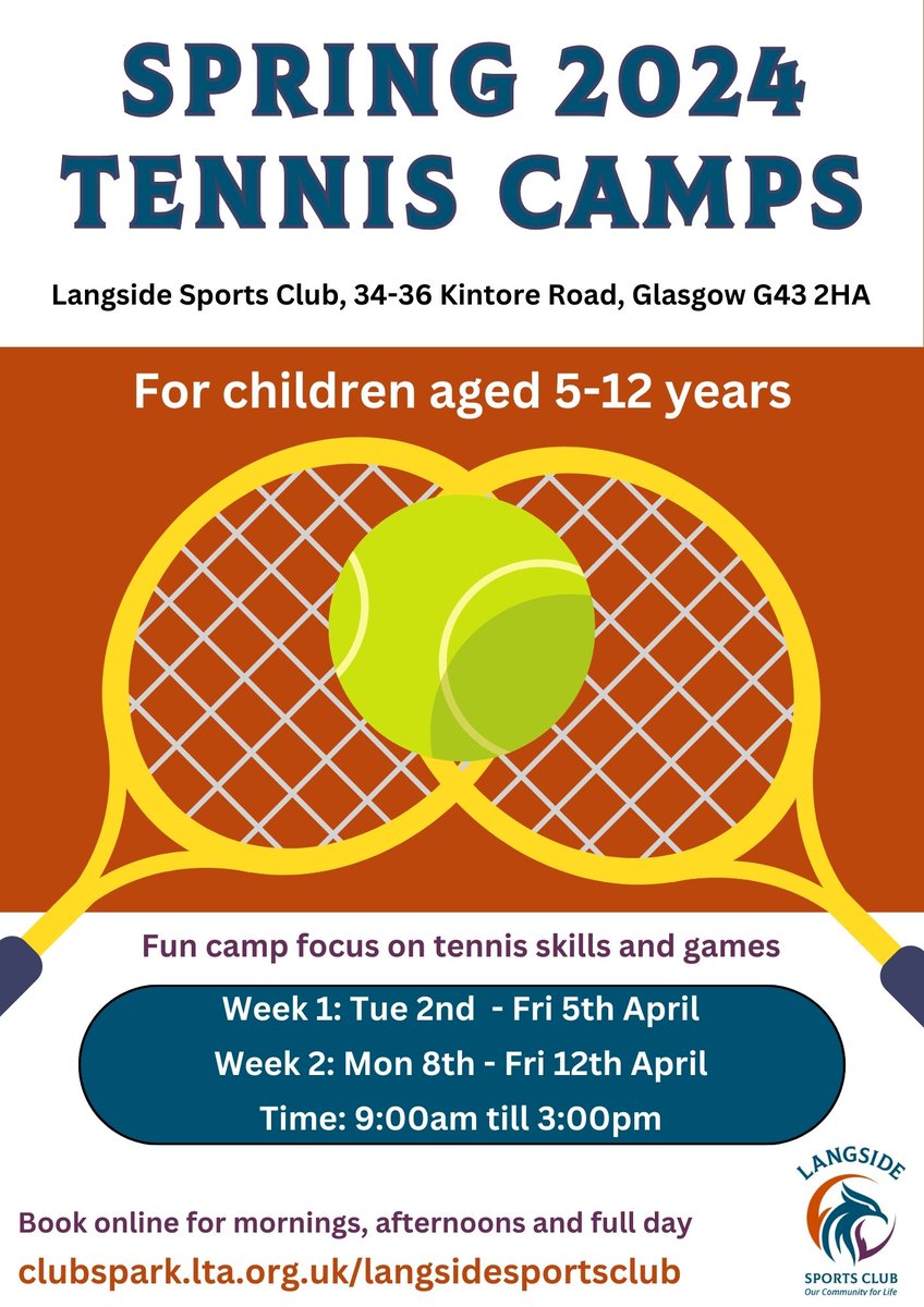 Tennis camp on the upcoming holidays. Please share @BattlefieldPS @LangsidePri @Shawlands_pri @cuthbertsonpri @BlackfriarsP @AnnetteStreetPS @ActiveSchoolsNT @EmActiveschools @activeschoolsRK @ActiveschoolsST