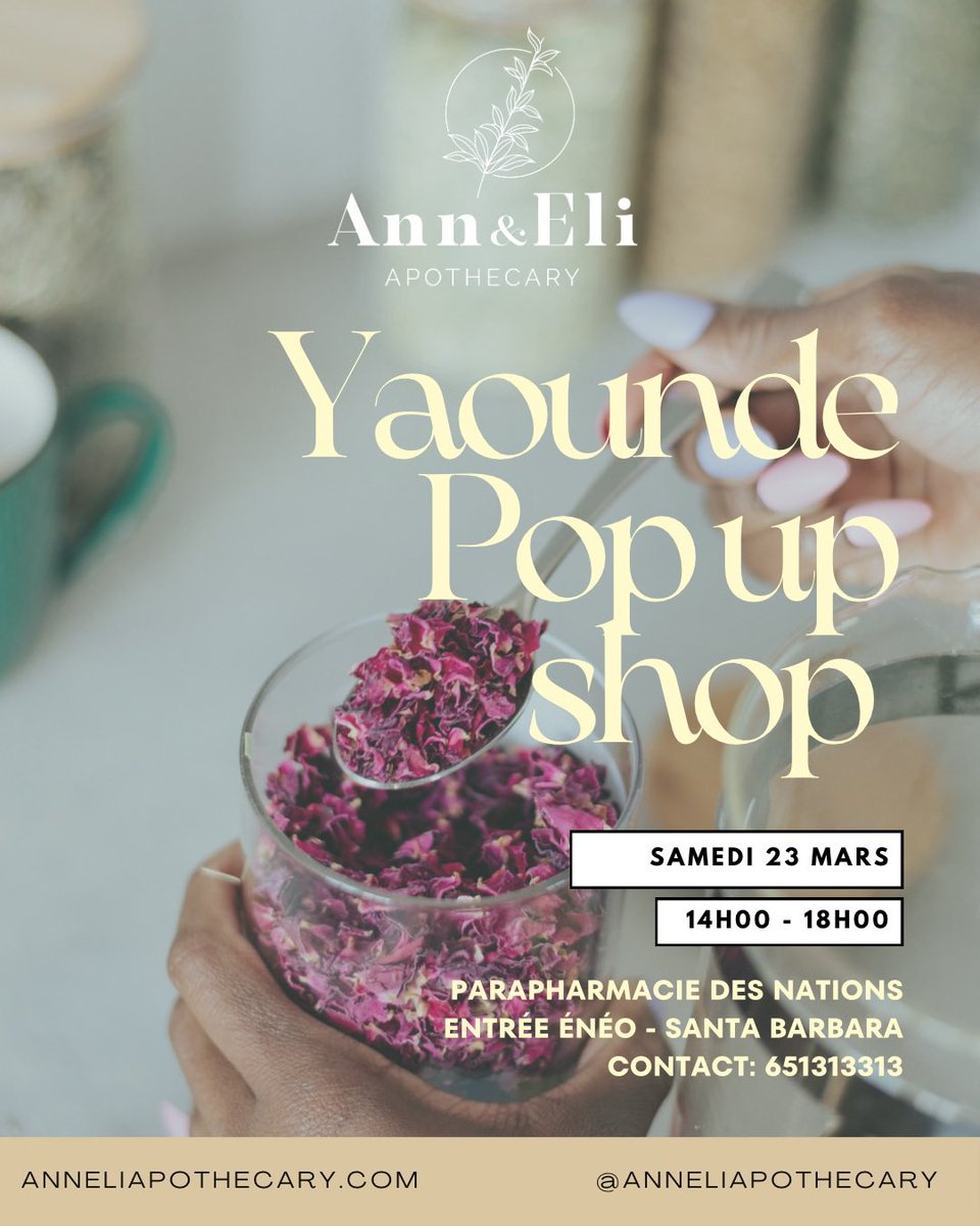 AndreaBomo's tweet photo. Je vous donne rendez-vous le 23 Mars à Yaoundé pour une vente @aneliapothecary. Venez découvrir les bienfaits des plantes médicinales pour le bien-être menstruel et féminin 🌿💛 https://t.co/XPPBo5hUyu