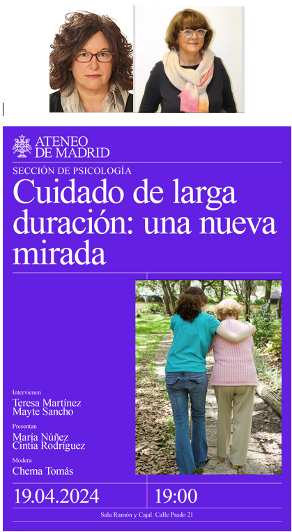 🏛️Acto <a href="/ateneodemadrid/">Ateneo de Madrid</a>

👁‍🗨Cuidado de larga duración: una nueva mirada

🗣️Intervienen
Teresa Martínez <a href="/acpgerontologia/">Teresa Martínez</a> 
Mayte Sancho <a href="/sancho_mayte/">Mayte Sancho</a> <a href="/Imserso/">Imserso</a> 

🗓️Día 19 de abril

🕖Hora: 19:00h

#Madrid. Sala Ramón y Cajal. Calle Prado 21
#Cuidados #CLD #ACP #Psicología #Cuidadoras