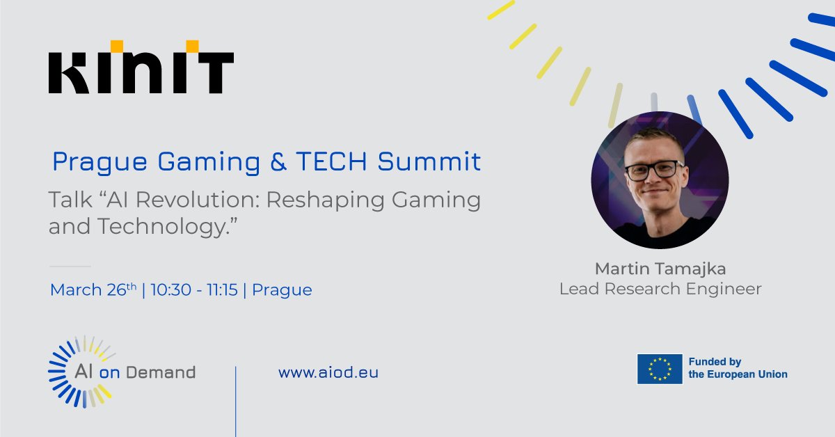 Catch our partner Martin Tamajka, from @KInIT_sk, at the Prague Gaming & TECH Summit 2024 giving his presentation on “AI Revolution: Reshaping Gaming and Technology.' 🗣️ When? March 26th! Don't miss out! 🎮 hipther.com/events/prague/