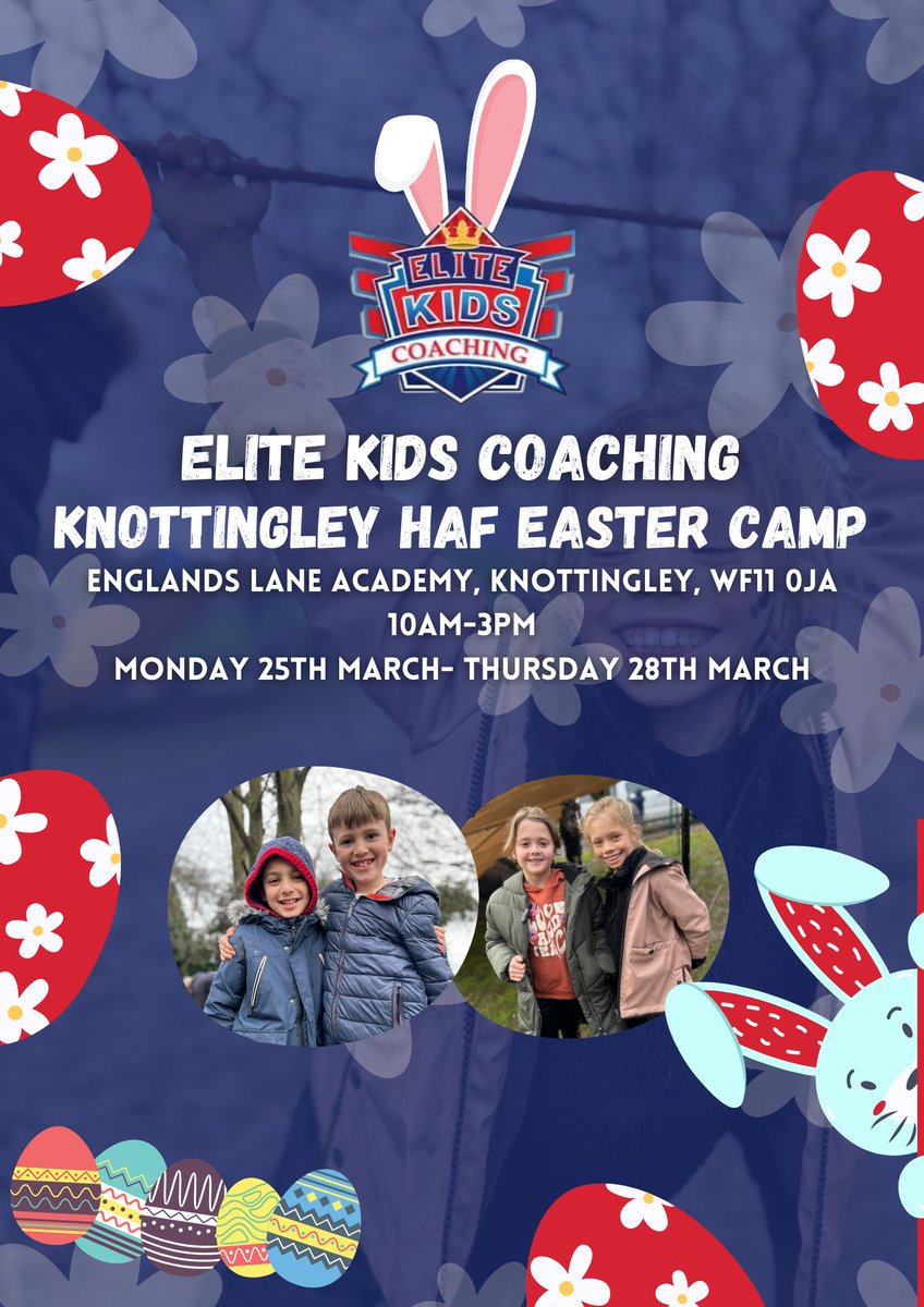 FREE multi-sport provision for children who receive income related free school meals Monday 25th - Thursday 28th March at England Lane Academy, Knottingley, 10-3pm Free places available - …tysportscoaching.cic.coordinate.cloud/list paid places available - elitekidscoaching.com/pages/communit…