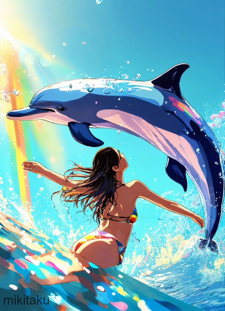 ★基本プロンプト公開中★
今日は「世界水の日」らしいですよ。
【タイトル】
イルカと少女

【ストーリー】…