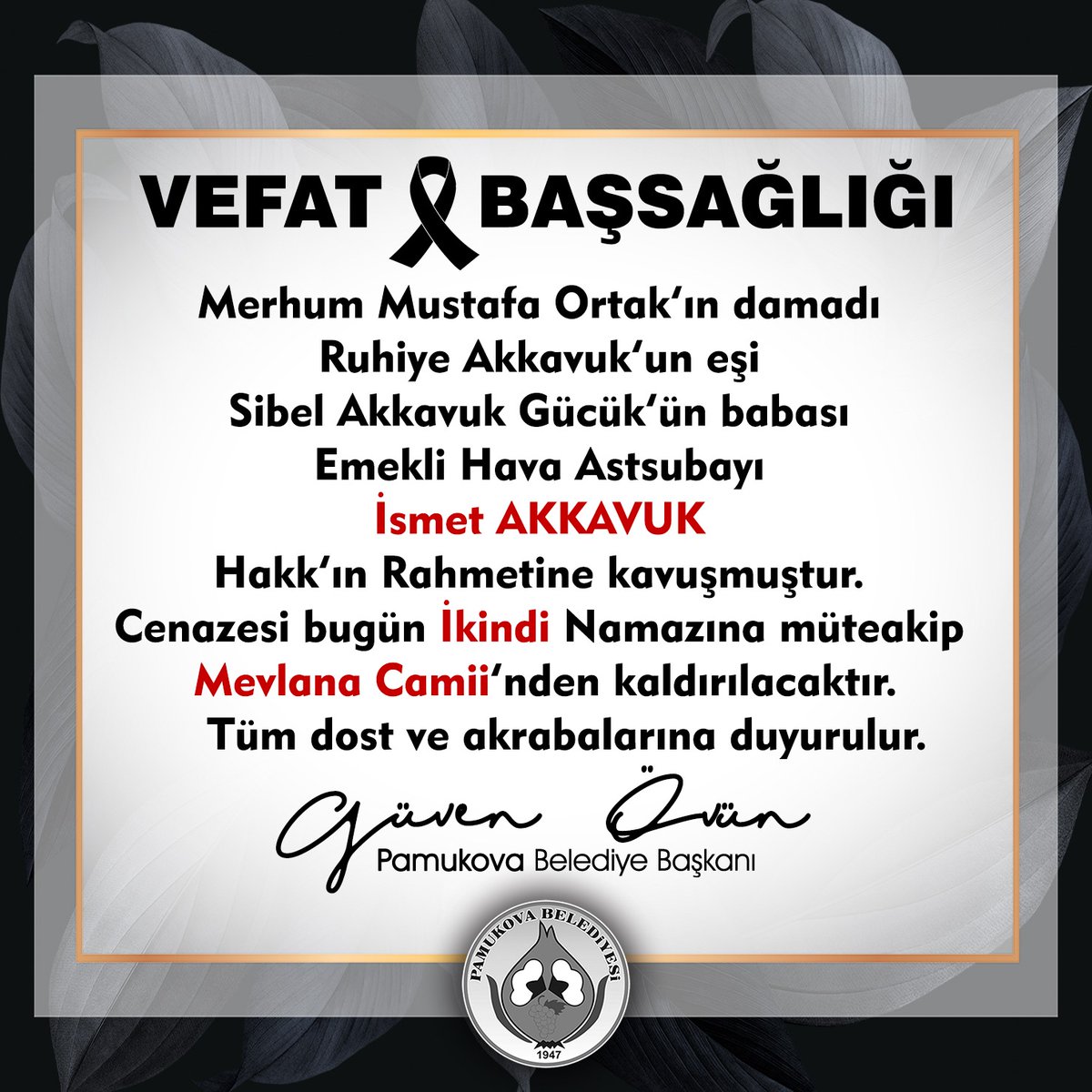 Merhuma Yüce Allah'tan rahmet, yakınlarına ve dostlarına başsağlığı dilerim.