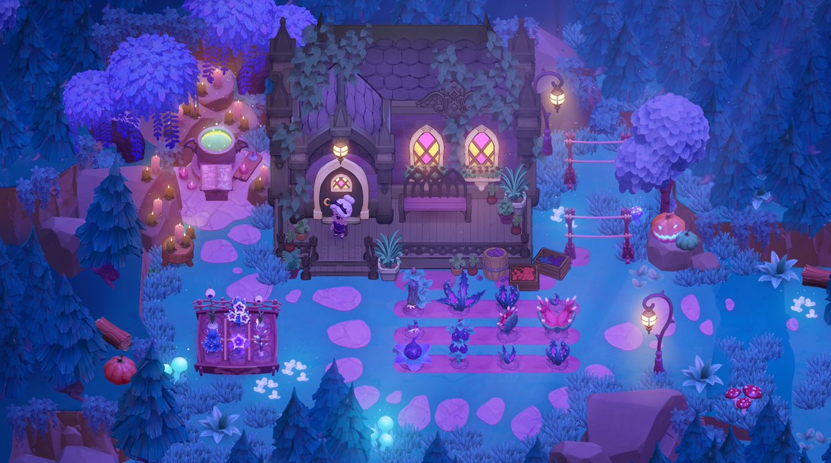 A little sneak peek of one of the new areas were concepting! Fiona’s farm 💜🫶🏼 Concept by @BrendavanVugt 🦇 #MoonlightPeaks #ConceptArt #IndieDev