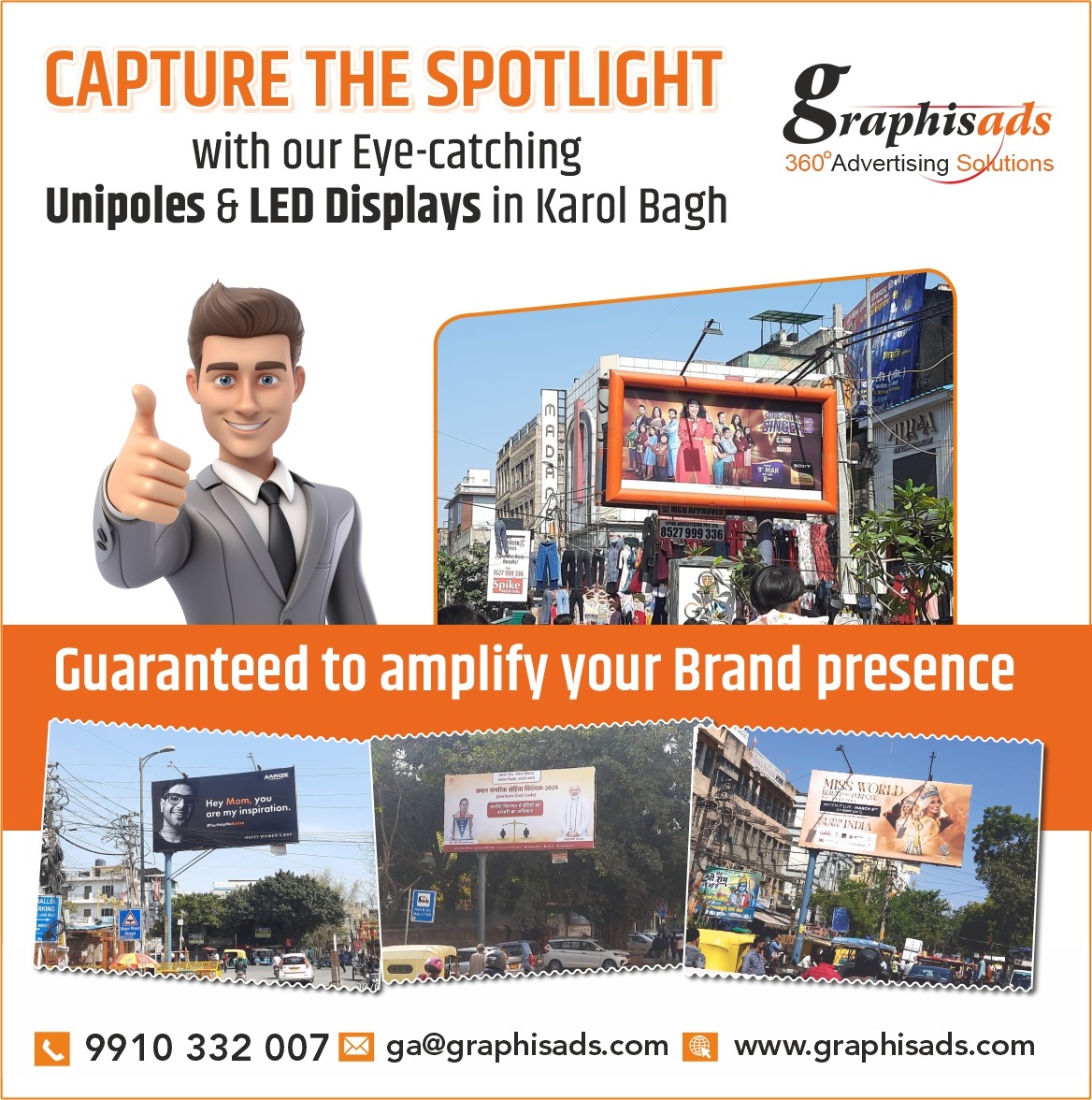 Elevate your brand's visibility with our strategically positioned Unipoles & vibrant LED displays in Karol Bagh. 

#unipoles #leddispla #karolbagh #outdoormedia #advertiseyourbrand #businesshub #karolbaghmarket #advertisingagency #graphisadslimited #360degreeadvertising