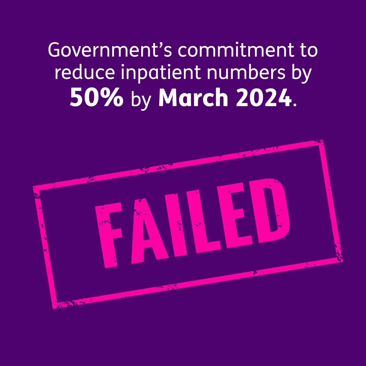 Time has run out! ⏳ 

The Government is set to miss its target for reducing the number of people with a learning disability and/or autistic people in mental health hospitals by 50% by March 2024.   

Waste of lives, waste of money, where's the plan? [1/2]