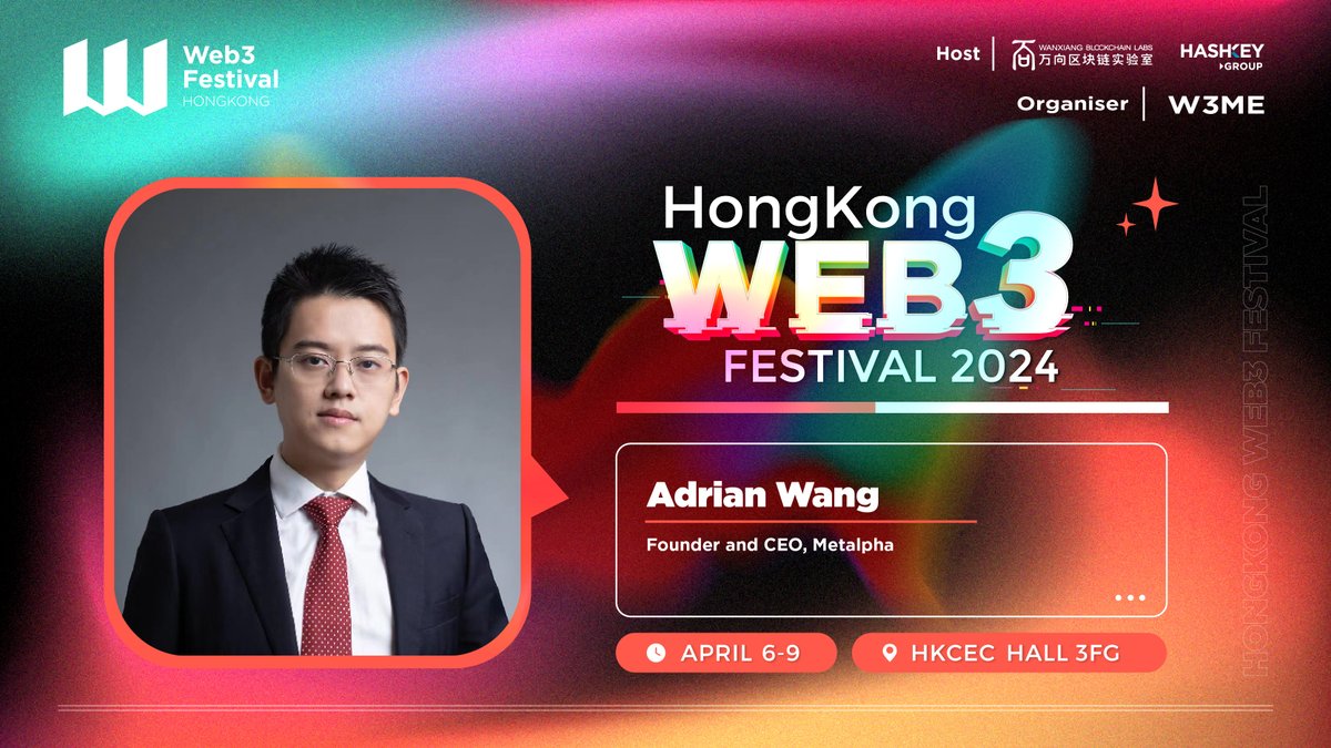 Adrian Wang, Founder and CEO @MetaAlpha_ will participate in a panel discussion at the upcoming Hong Kong #Web3Festival on April 7th.  

Join Adrian at Stage 2 to explore 'The Asia Landscape and Market Trend of Virtual Assets'. 

Tickets: lu.ma/hkweb3festival…