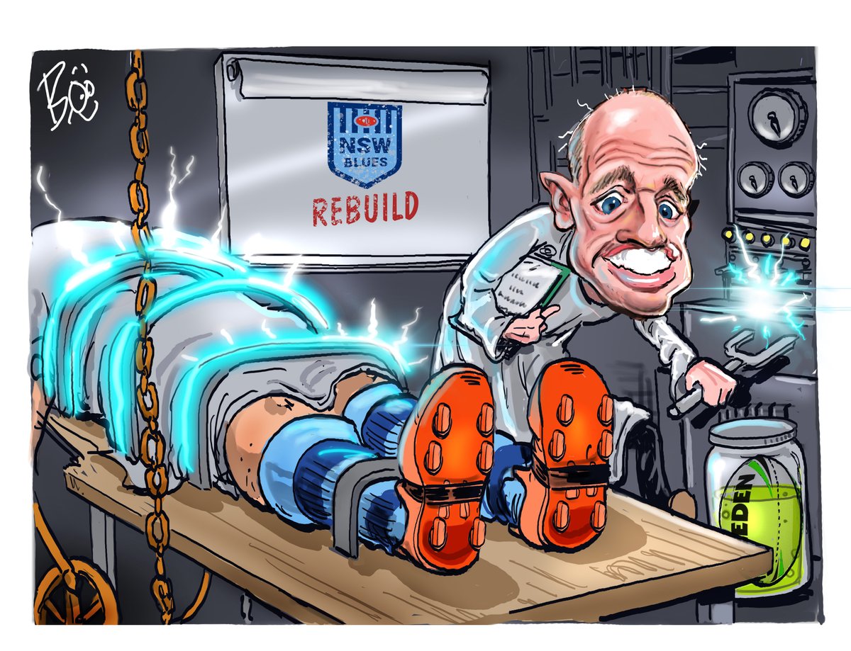 IT'S ALIVE! Down in the depths of @NSWBlues headquarters, Madge maguire is working overtime on the rebirth of the Blues. Paul kent looks at his plan to not on win #origin but to reshape NSW's identity forever. My art for his column up now @telegraph_sport #nrl