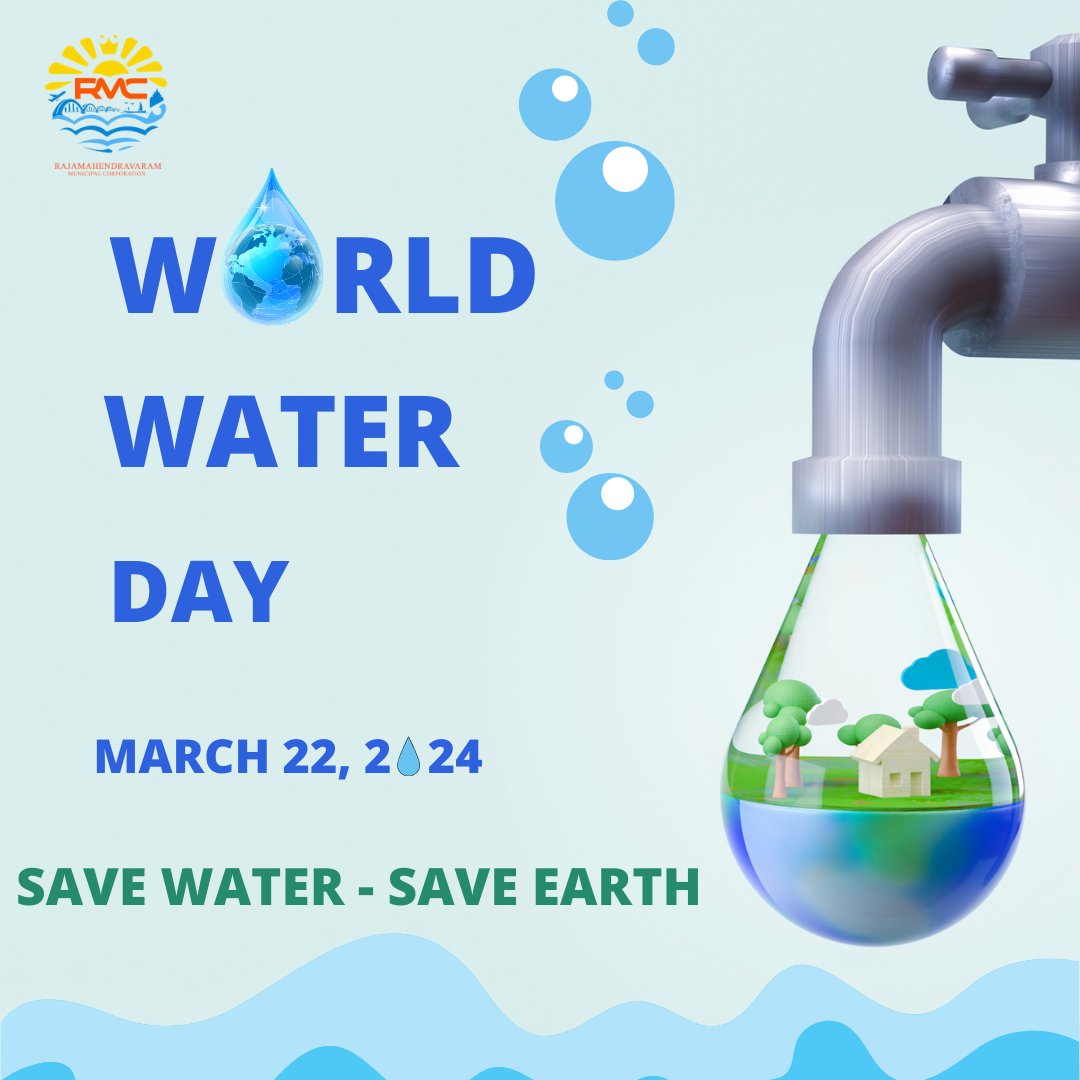 Happy World Water Day, 22nd March 2024.
#WorldWaterDay #WaterAwareness #savewater #ProtectOurWater #cleanwaterforall #worldwaterday2024 #Rajamahendravaram #RMC