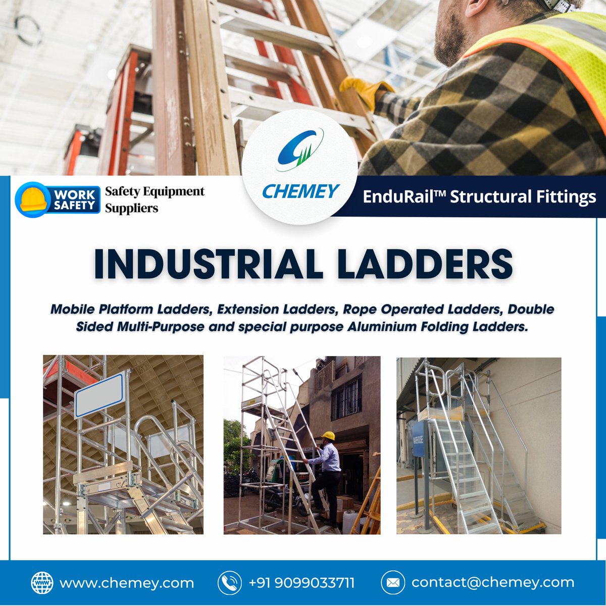 Stay safe and reach new heights with our #IndustrialLadders!

Reach new #heightssafely! Explore our industrial #AluminumLadders today. 

🔗 chemey.com/industrial-lad…
📞 +91 9099033711
✉️ contact@chemey.com

#Chemey  #Ladders #PlatformLadders #ExtensionLadders #FoldingLadders