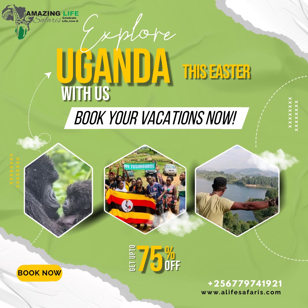 @wekesa_amos @Ugandalodgesltd @SafarisUganda Immerse yourself in the allure of Uganda's beauty and consider @SafarisLife services for a life time experience A 10% discount in this Easter season when you book! #Travel #VisitUganda