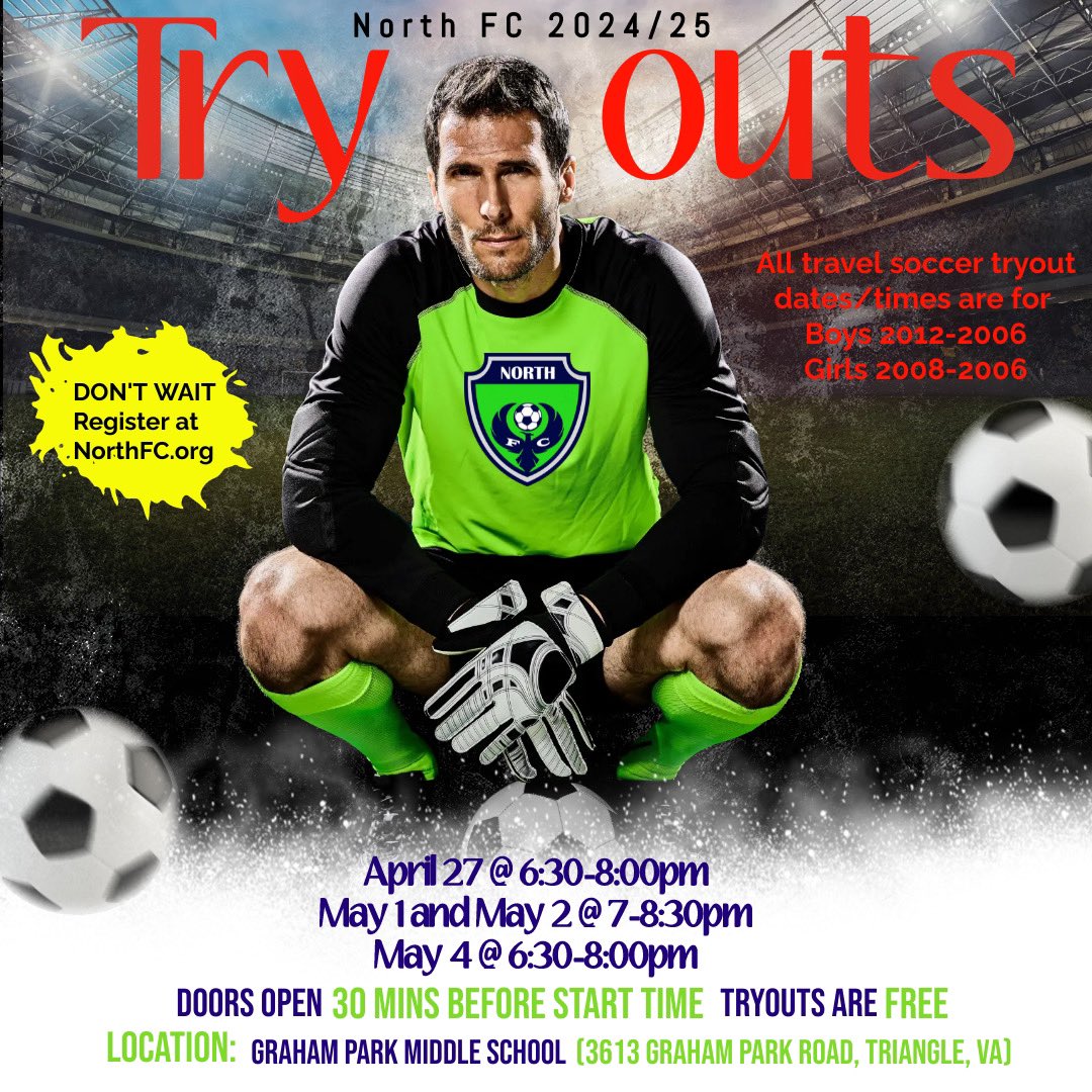 NorthFCsoccer's tweet photo. Don’t say “If Only..”

Be prepared!!

“If only...” are the famous last words of people who weren’t!

Register now for North FC travel soccer tryouts for 24/25 season at https://t.co/PHjp08iLdo https://t.co/BE2Myex7RJ
