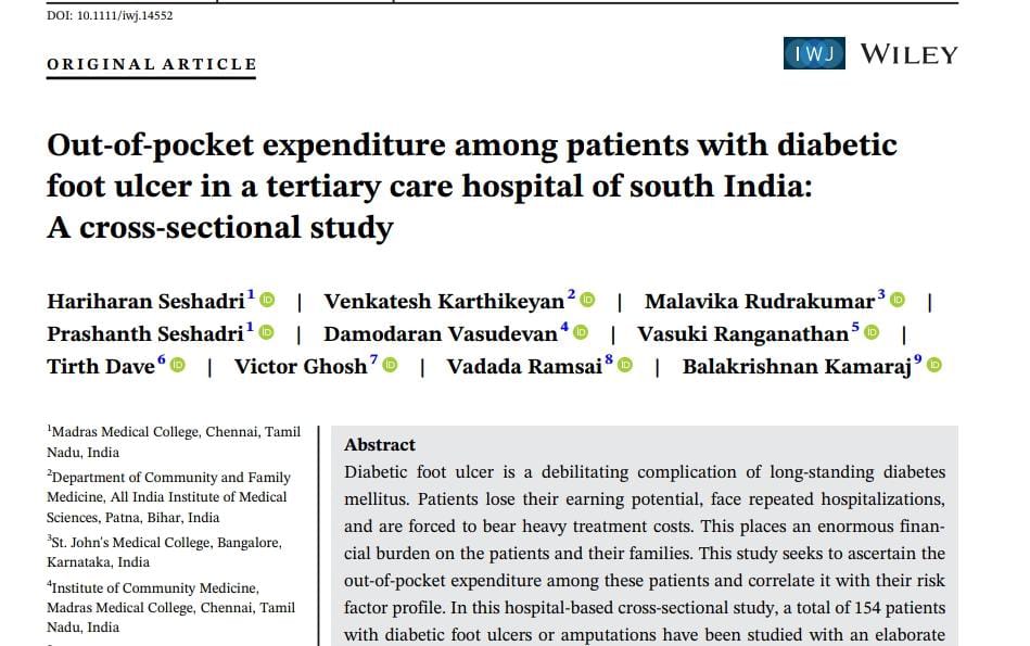 dr_venkatesh_k's tweet photo. Our recent publication in International Wound Journal 

Link : https://t.co/fr6jUUV4rO  

#npncd #npcdcs #oope #oop #outofpocket #ncd #dm #diabetes #diabeticfoot #diabeticfootulcer #diabetic_foot #healtheconomics https://t.co/QPv2zmfTdJ