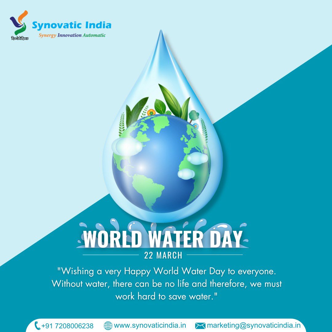 “जल ही जीवन है”
#WorldWaterday #worldwaterday2024 #SynovaticIndia #KyraInternationalopcpvtltd #Kyra #Synovatic #water 
Synovatic India- Team | Synovatic India Machinery Pvt. Ltd. | Ritika Kumar