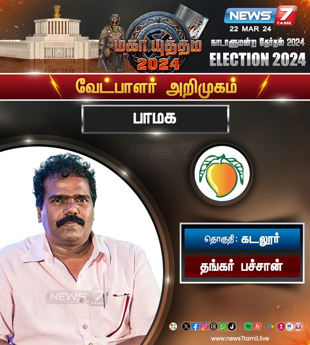 பாமக வேட்பாளர் அறிமுகம் - கடலூர்

நமது சின்னம் #மாம்பழம்🥭🥭🥭

 #Cuddalore #PMK #RAMADOSS #AnbumaniRamadoss #NDA #ElectionsWithNews7Tamil #Elections2024  #Election2024  #ParliamentElection2024 #LokSabhaElections2024